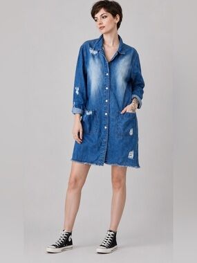 Taxi retro 80’s style distressed denim mini dress jacket